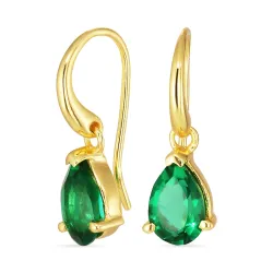 dråbe mørkegrøn krystal øreringe i forgyldt sølv - Loom Stones