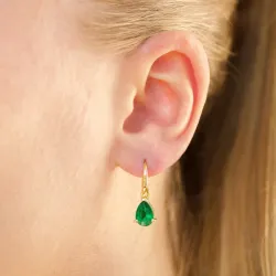 dråbe mørkegrøn krystal øreringe i forgyldt sølv - Loom Stones