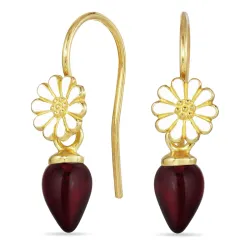 marguerit rød krystal ørekroge i forgyldt sølv