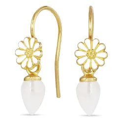 marguerit månesten ørekroge i forgyldt sølv