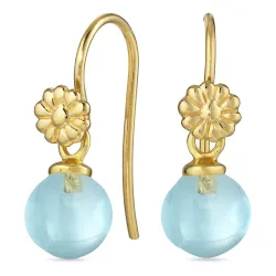 blomster lyseblå krystal ørekroge i forgyldt sølv