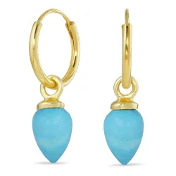 12 mm turkis creoler i forgyldt sølv