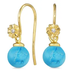 blomster syntetisk turkis ørekroge i forgyldt sølv