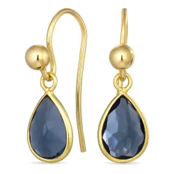 dråbe blå krystal ørekroge i forgyldt sølv