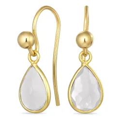 dråbe klar quartz ørekroge i forgyldt sølv