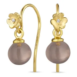 blomster røgfarvet kvarts ørekroge i forgyldt sølv