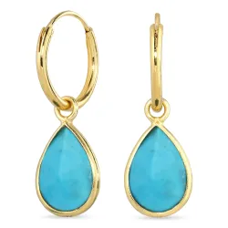 dråbe turkis creoler i forgyldt sølv