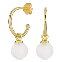 12 mm månesten halvcreoler i forgyldt sølv