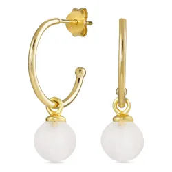 15 mm månesten halvcreoler i forgyldt sølv