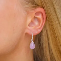 dråbe rosa krystal øreringe i forsølvet messing