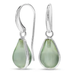 dråbe lysegrøn krystal øreringe i forsølvet messing