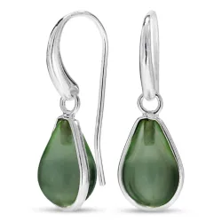 dråbe grøn krystal øreringe i forsølvet messing