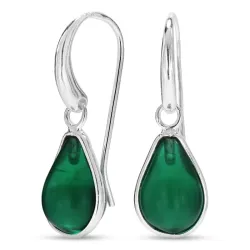 dråbe mørkegrøn krystal øreringe i forsølvet messing