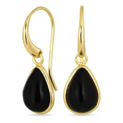 dråbe sort onyks øreringe i forgyldt messing - Loom Stones