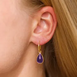 dråbe lilla krystal øreringe i forgyldt messing - Loom Stones