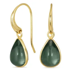 dråbe grøn krystal øreringe i forgyldt messing - Loom Stones
