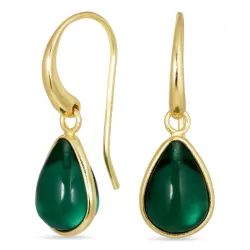 dråbe mørkegrøn krystal øreringe i forgyldt messing - Loom Stones