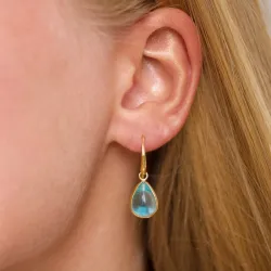 dråbe blå krystal øreringe i forgyldt messing