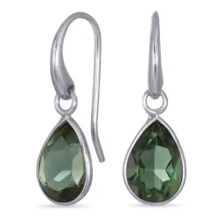 dråbe grøn krystal øreringe i forsølvet messing