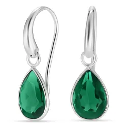 dråbe mørkegrøn krystal øreringe i forsølvet messing - Loom Stones