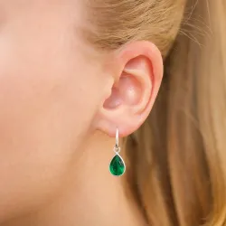 dråbe mørkegrøn krystal øreringe i forsølvet messing - Loom Stones