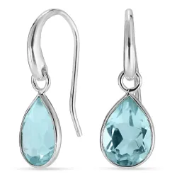 dråbe blå krystal øreringe i forsølvet messing