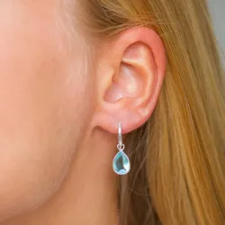 dråbe blå krystal øreringe i forsølvet messing