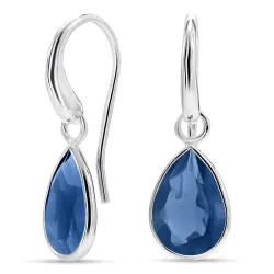 dråbe blå mørkeblå krystal øreringe i forsølvet messing - Loom Stones