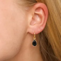 dråbe sort onyks øreringe i forgyldt messing - Loom Stones