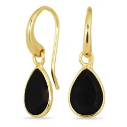 dråbe sort onyks øreringe i forgyldt messing - Loom Stones