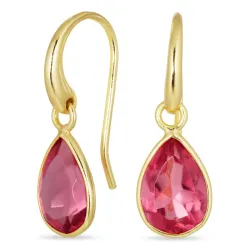 dråbe pink krystal øreringe i forgyldt messing
