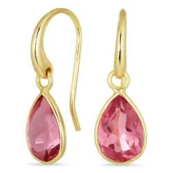 dråbe pink krystal øreringe i forgyldt messing - Loom Stones
