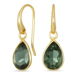 dråbe grøn krystal øreringe i forgyldt messing