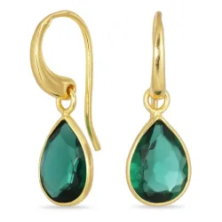 dråbe mørkegrøn krystal øreringe i forgyldt messing - Loom Stones