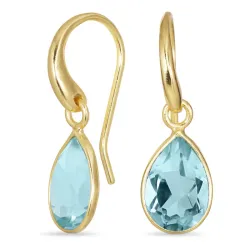 dråbe blå krystal øreringe i forgyldt messing