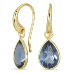 dråbe blå mørkeblå krystal øreringe i forgyldt messing - Loom Stones