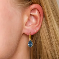 dråbe blå mørkeblå krystal øreringe i forgyldt messing - Loom Stones