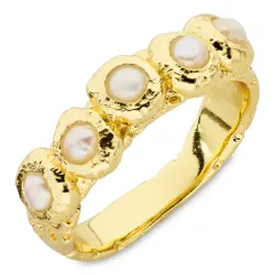 hvid perle ring i forgyldt messing - Eliné