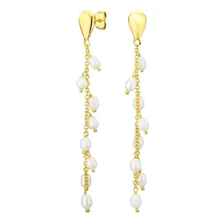 lange hvid perle øreringe i forgyldt messing - Eliné