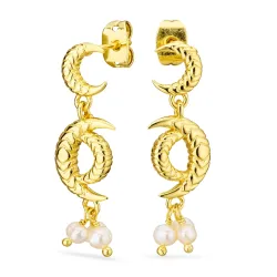 måne perle øreringe i forgyldt messing - Eliné