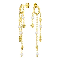 perle kæde øreringe i forgyldt messing - Eliné