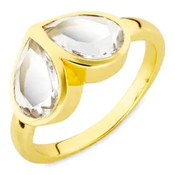 klar quartz ring i forgyldt messing - Loom Stones