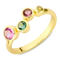 multifarvet krystal ring i forgyldt messing - Bubbly Twist