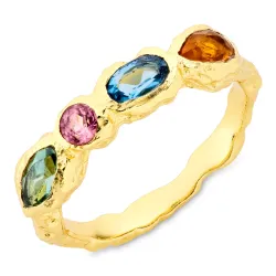 multifarvet krystal ring i forgyldt messing - Eliné