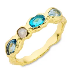 blå krystal ring i forgyldt messing - Eliné