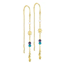 lange blå kæde øreringe i forgyldt messing - Eliné