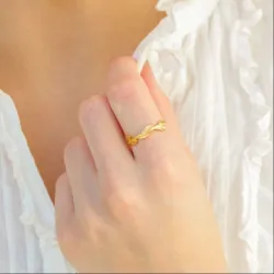 blad ring i forgyldt messing