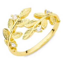 blad zirkon ring i forgyldt messing - Eliné