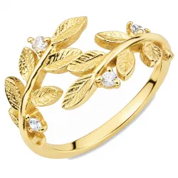 blad zirkon ring i forgyldt messing - Pure Nature