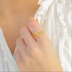 blad zirkon ring i forgyldt messing - Eliné